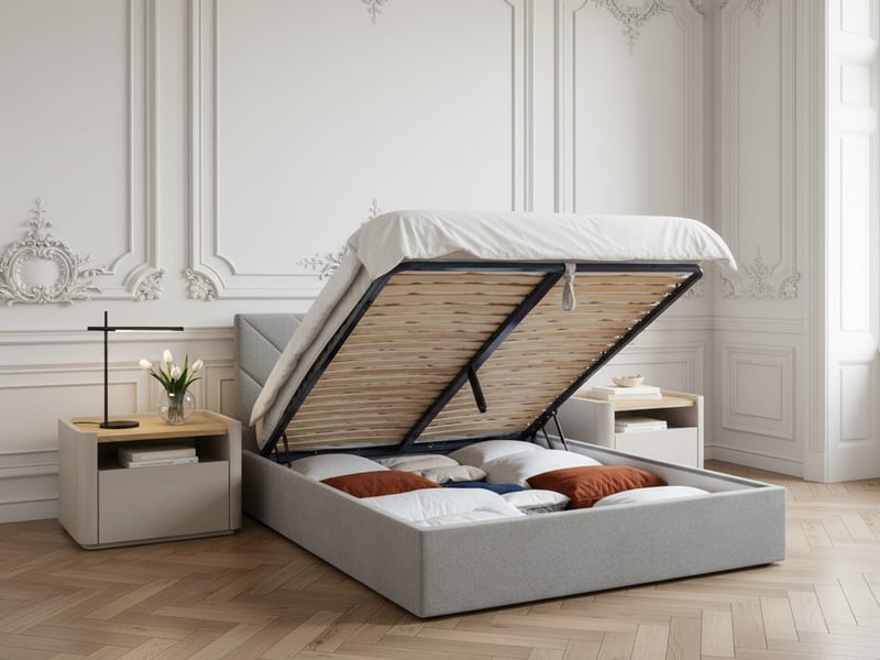  Bobochic lit coffre romane gris clair 180x200 ROMANE - Conforama C