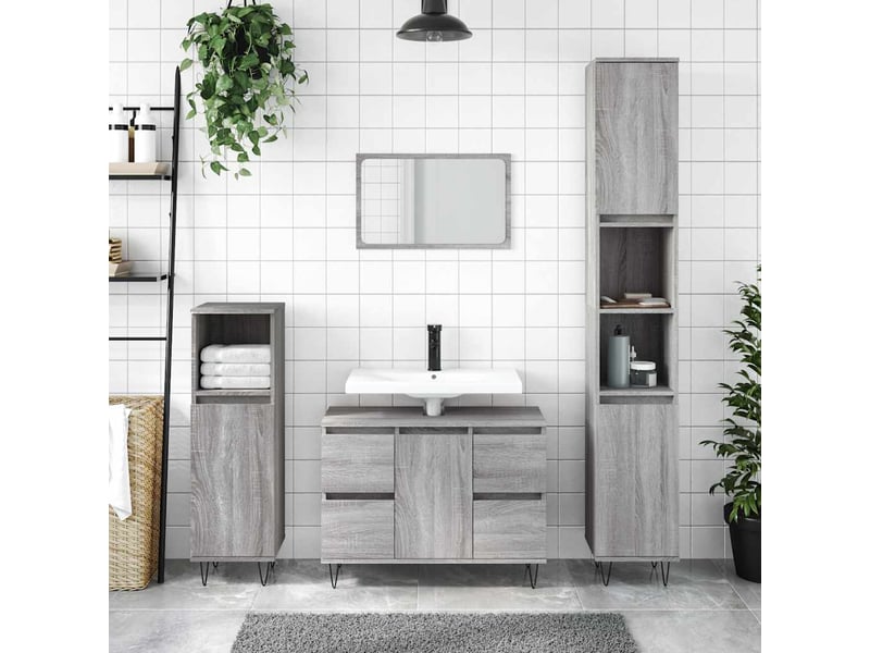  Meuble salle de bain rangement, commode sonoma gris 80x33x60 cm bois d'ingénierie shl6919  - Conforama B