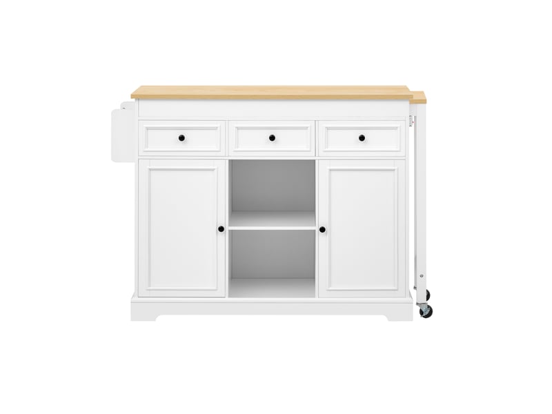 Îlot de cuisine mobile,112-188x45x92 cm,avec rangement,mdf,blanc et naturel - Conforama A