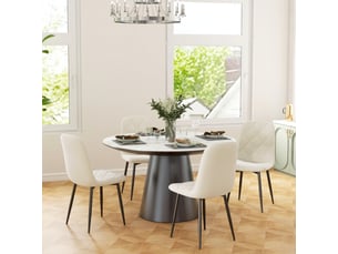 Lot de 4 chaises salle à manger rembourrées dossier haut pieds acier tissu effet velours crème