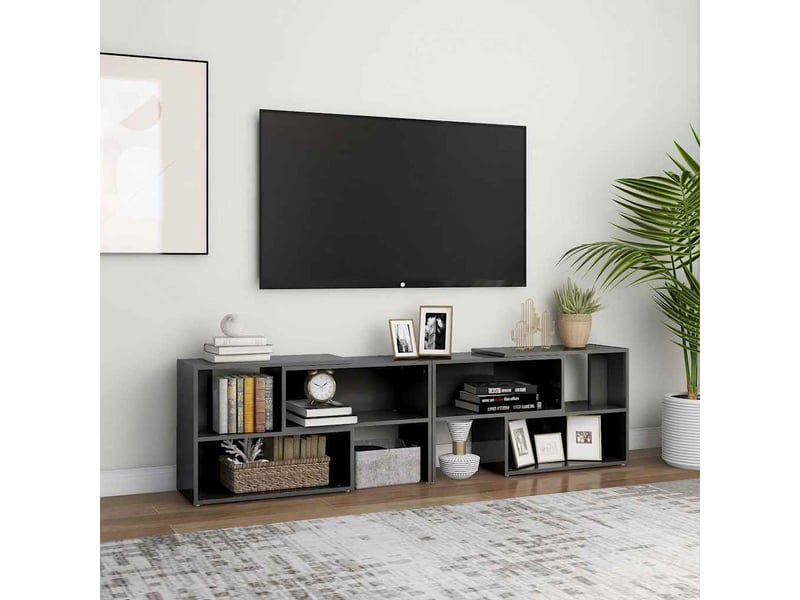  Meuble tv - banc tv - meuble de rangement gris brillant 149x30x52 cm bois d'ingénierie  - Conforama B