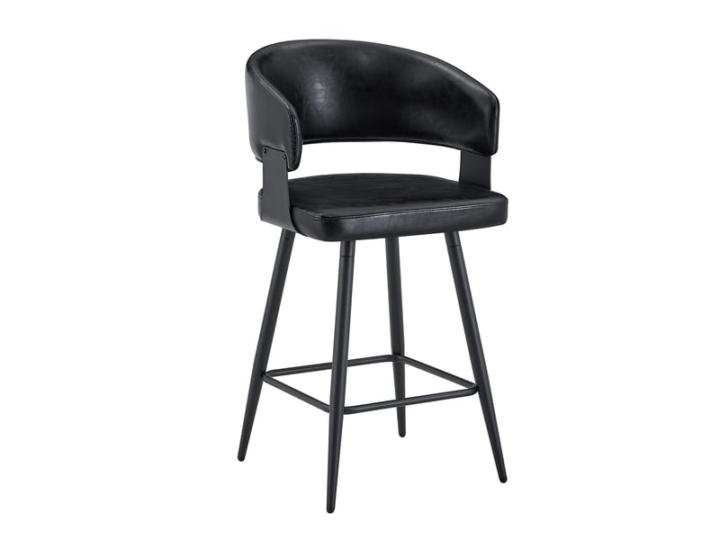  Chaise de salle à manger rembourrée avec dossier ergonomique et accoudoirs, structure métallique, en pu noir  - Conforama A