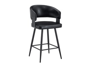Chaise de salle à manger rembourrée avec dossier ergonomique et accoudoirs, structure métallique, en pu noir