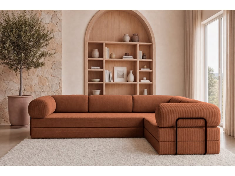  Cosima l - canapé d'angle convertible petit velours côtelé 4 places terracotta gauche  - Conforama D