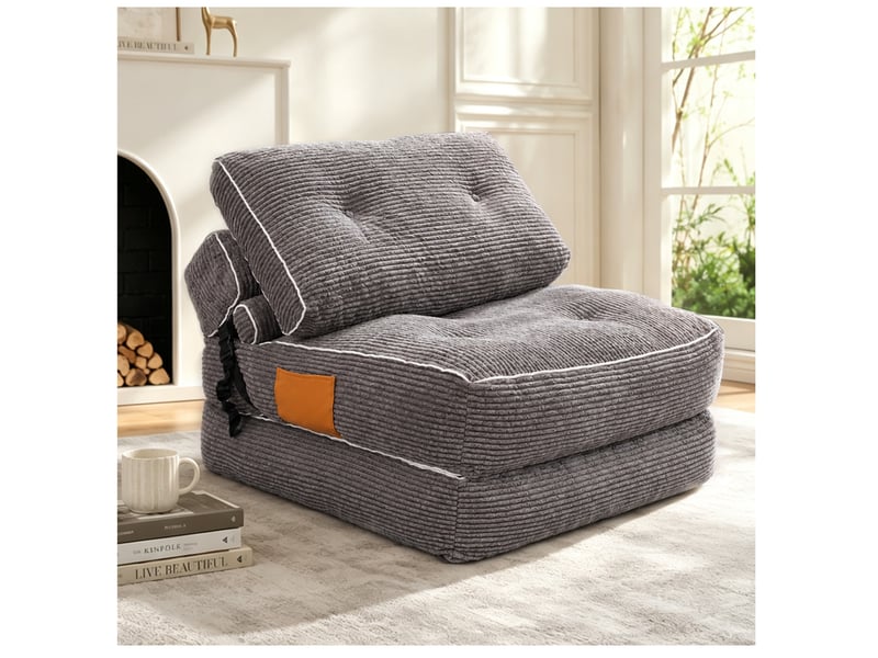  Fauteuil convertible modenvie en velours côtelé gris, pliable en lit 190 x 90 cm  - Conforama B