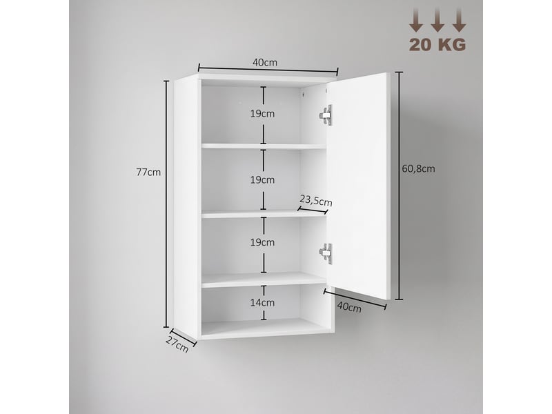  Meuble haut de salle de bain mural 1 porte 1 niche blanc 40 x 27 x 77 cm  - Conforama C
