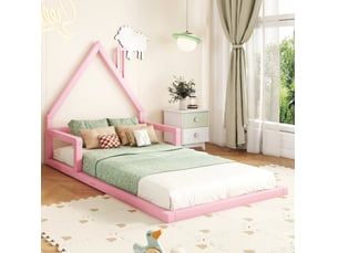 Lit cabane 90x200 cm <strong>MAISENTIEL</strong>  <strong></strong> coloris rose