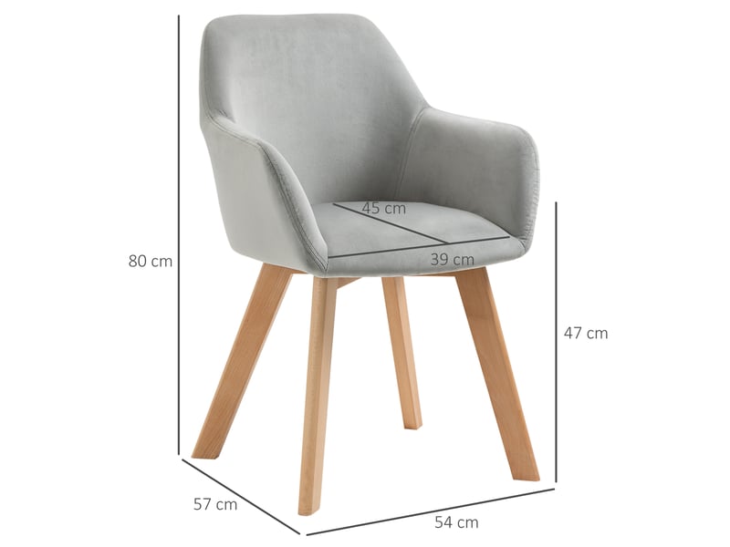  Chaises lot de 2 avec accoudoirs et dossier ergonomique  - pieds en bois, polyester gris 54 × 57 × 80 cm  - Conforama D