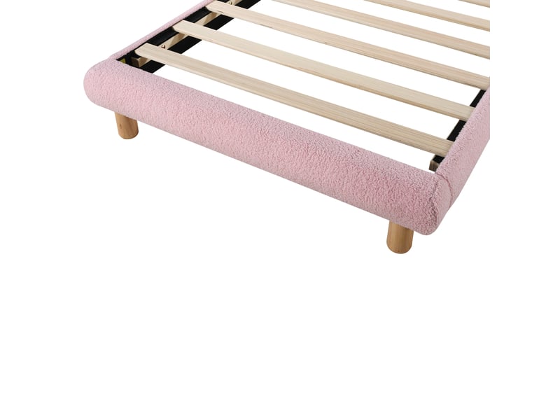  Lit simple 90x200 cm pour enfant et adolescent avec tête de lit réglable, bouclette rose, sans matelas  - Conforama E
