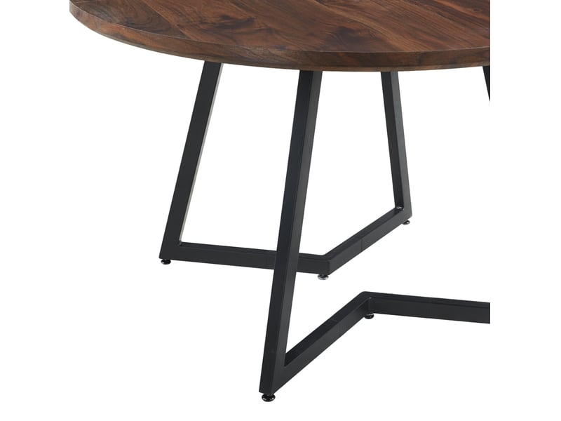 Table de salle à manger ronde ø110 cm, 75 cm h, plateau mdf noyer, pieds métal, design fixe, moderne et stable, élégant - Conforama R