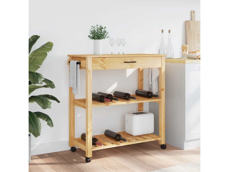  Desserte de cuisine, chariot de rangement monza 84x40x88,5 cm bois massif de pin shl70523  - Conforama C