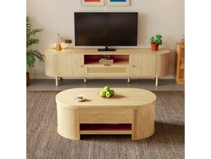 Ensemble meuble salon avec table basse relevable et meuble tv 175 cm, mdf bois naturel