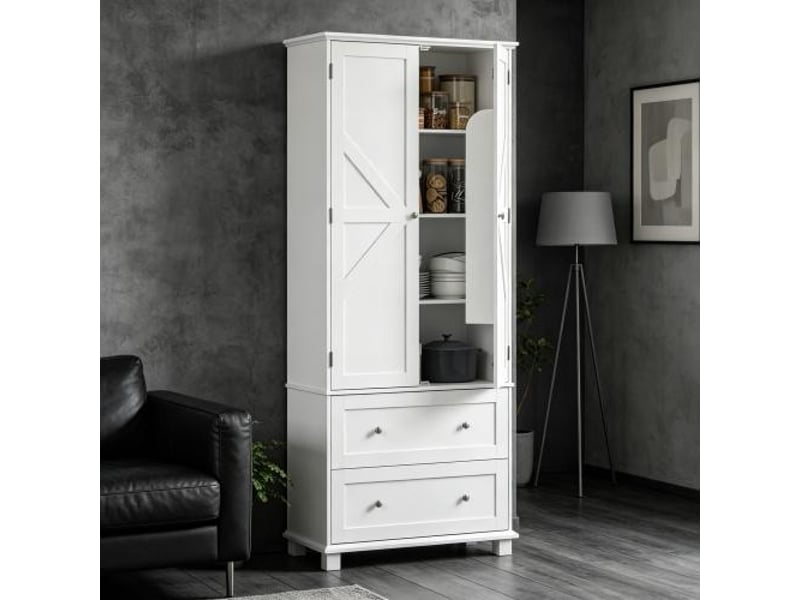  Buffet haut de cuisine, armoire 2 portes, 2 tiroirs, 6 étagères réglables - 1 pièce disponible  - Conforama E