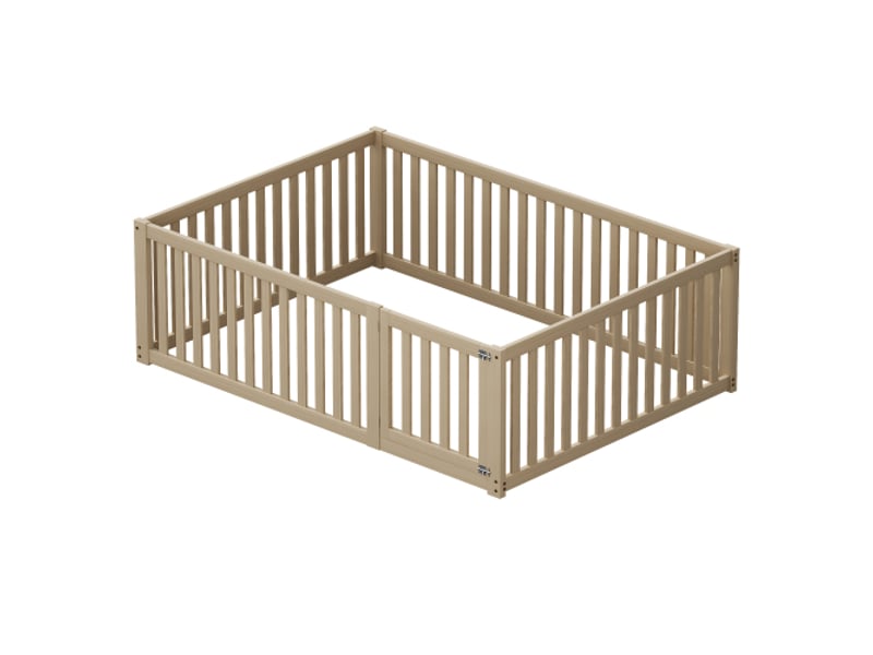 Lit enfant 140x200 cm, avec barrière et porte ouvrante, sans lattes, en bois, naturel, matelas non inclus - Conforama E