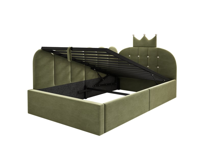  Lit coffre 90x200 cm avec sommier relevable hydraulique, sans matelas, vert  - Conforama D