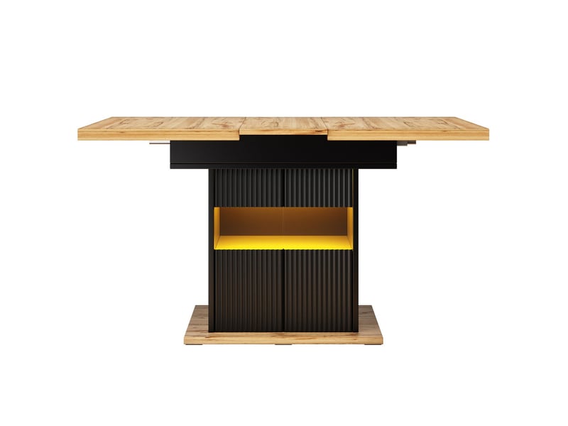 Table extensible 110-140 cm rangement intégré éclairage led plateau réglable charge jusqu’à 60 kg finition noire aspect bois - Conforama E