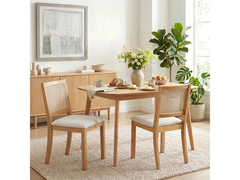  Lot de 2 chaises de salle à manger melinville bois rotin blanc cassé  - Conforama B