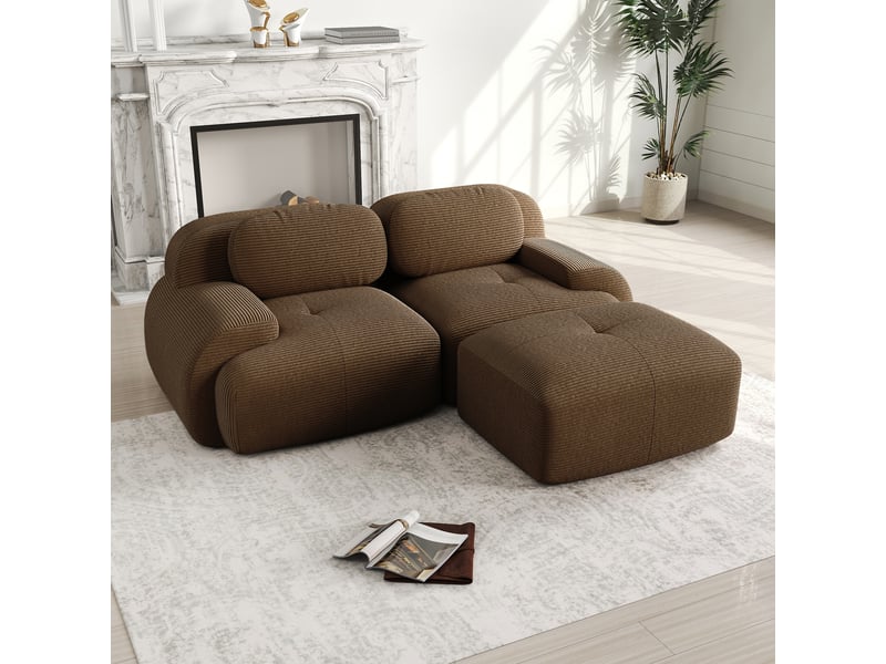 Canapé d'angle, canapé modulable, en velours tricoté, marron, forme incurvée, adapté à l'espace de vie, 208 cm - Conforama R