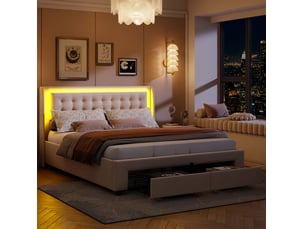 Lit avec rangement 140x190 cm MODENVIE coloris beige