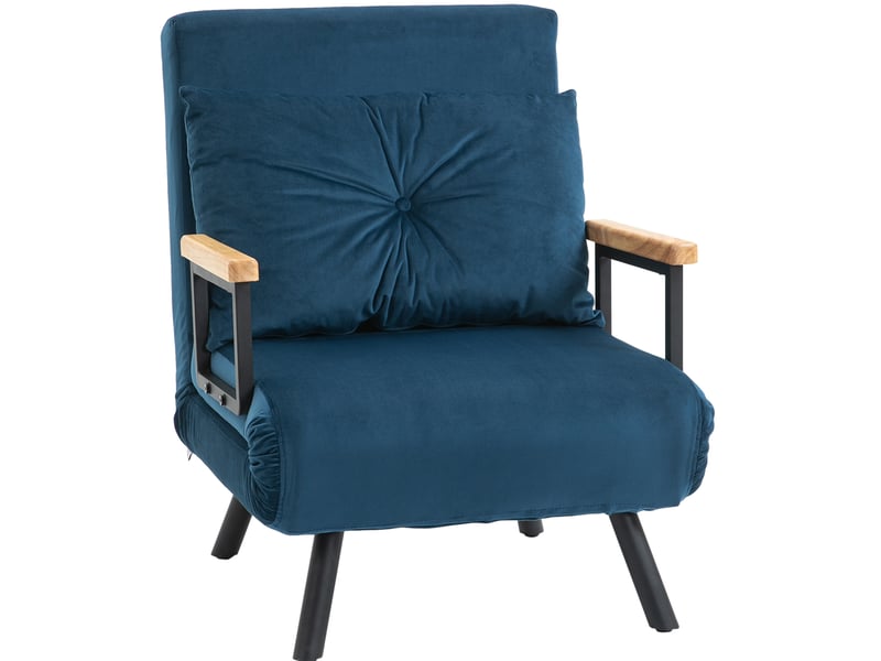 Fauteuil convertible avec dossier inclinable et fonction lit, en velours polyester bleu 63 × 73 × 81 cm - Conforama A