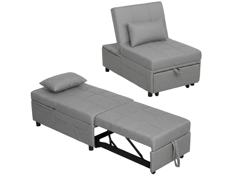  Fauteuil convertible 4 en 1 avec roulettes tissu gris clair 65,5 x 104 x 81 cm  - Conforama A