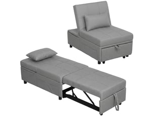 Fauteuil convertible 4 en 1 avec roulettes tissu gris clair 65,5 x 104 x 81 cm