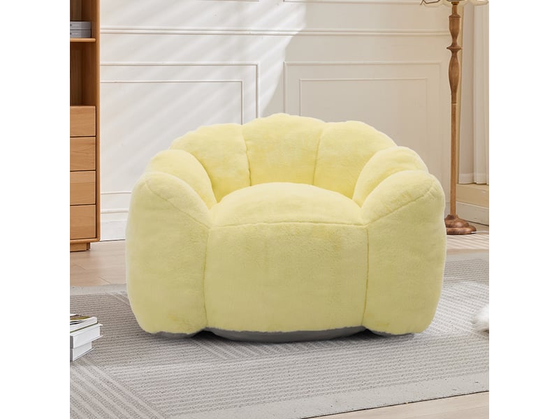  Fauteuil 1 places - 111x101x68cm - fleur en forme de lotus, chauffeuse rembourrée effet fourrure avec poignée - jaune  - Conforama B