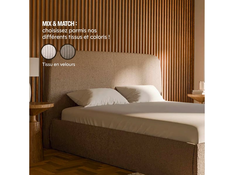 Lit coffre éra taupe - 180x200cm - velours côtelé Éra - Conforama D
