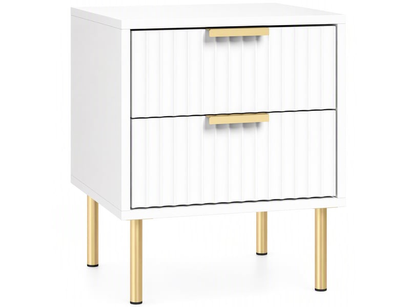  Chevet design contemporain 2 tiroirs effet cannelé coloris champagne doré blanc  - Conforama A