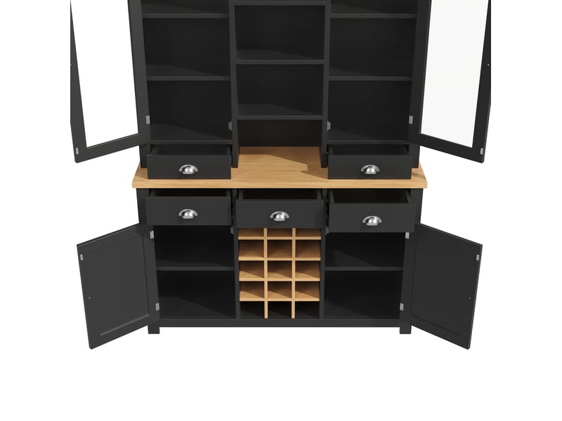  Buffet haut polyvalent avec porte en verre, fermeture soft-close, range-bouteilles amovible, noir  - Conforama E