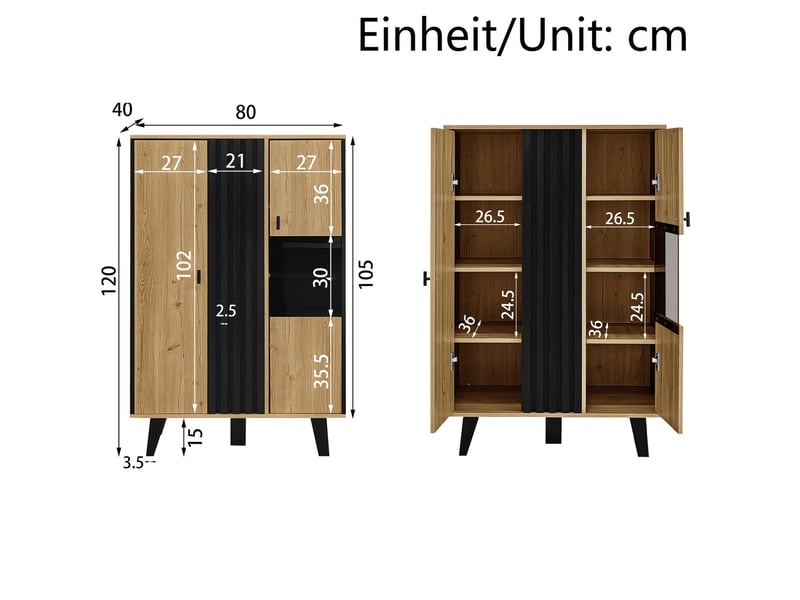  Ensemble salon 3 pièces, meuble tv 170 cm, table basse 100 cm, buffet 80 cm vitré led, panneaux de particules et verre, bois et noir  - Conforama D