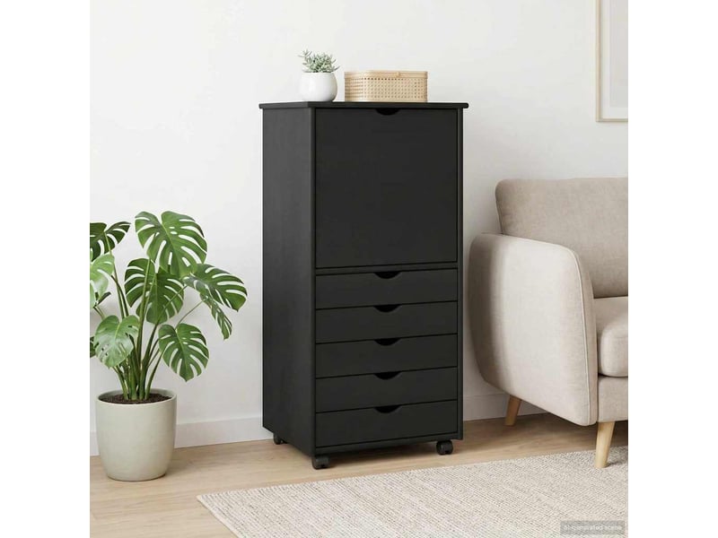  Caisson roulant de bureau, meuble de rangement 53 x 39 x 103 cm bois de pin massif gris  - Conforama C