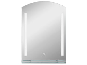 Miroir de salle de bain led 50x70 cm, miroir lumineux avec étagère en verre, 3 couleurs, ip44, interrupteur tactile, cadre aluminium