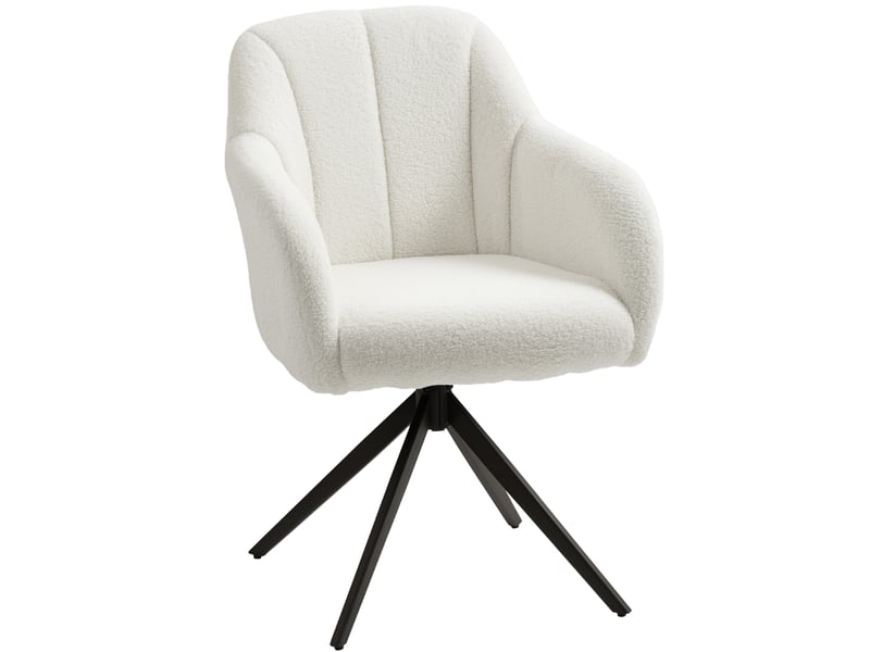 Fauteuil de salon pivotant capitonné grand confort piètement en acier et tissu effet polaire teddy blanc  - Conforama B