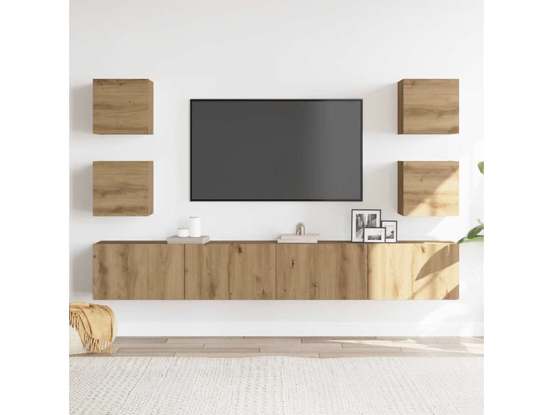  Lot de 6 meuble tv mural, meuble tv suspendu chêne artisanal bois d'ingénierie shl87745  - Conforama C