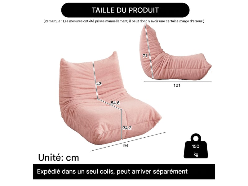  Chauffeuse de sol sans accoudoirs rembourrée en mousse, rose W3349P503512 - Conforama C