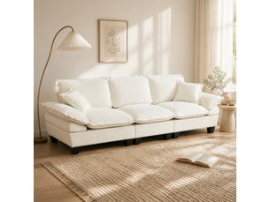 Canapé 3 places en tissu chenille beige 264x85x90 cm avec accoudoirs amovibles