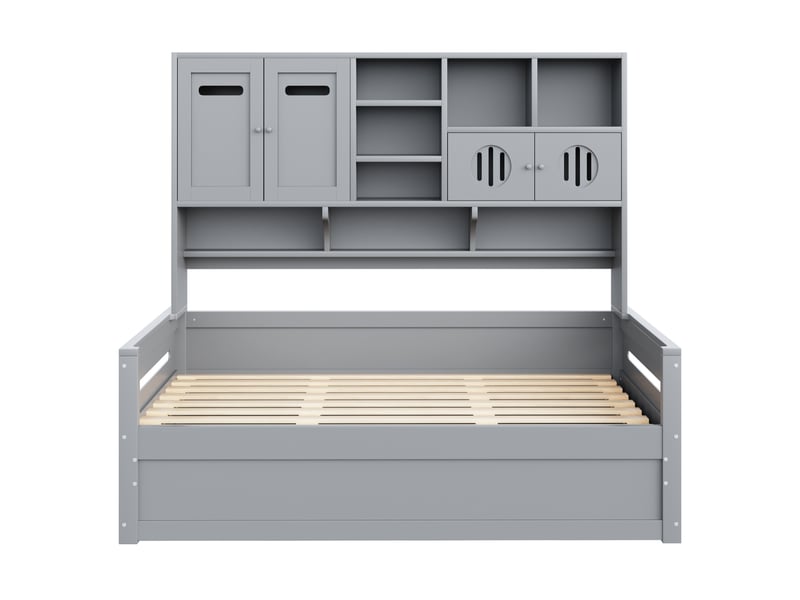Lit coffre hydraulique 90x200 cm avec rangements, pin gris, sans matelas - Conforama D