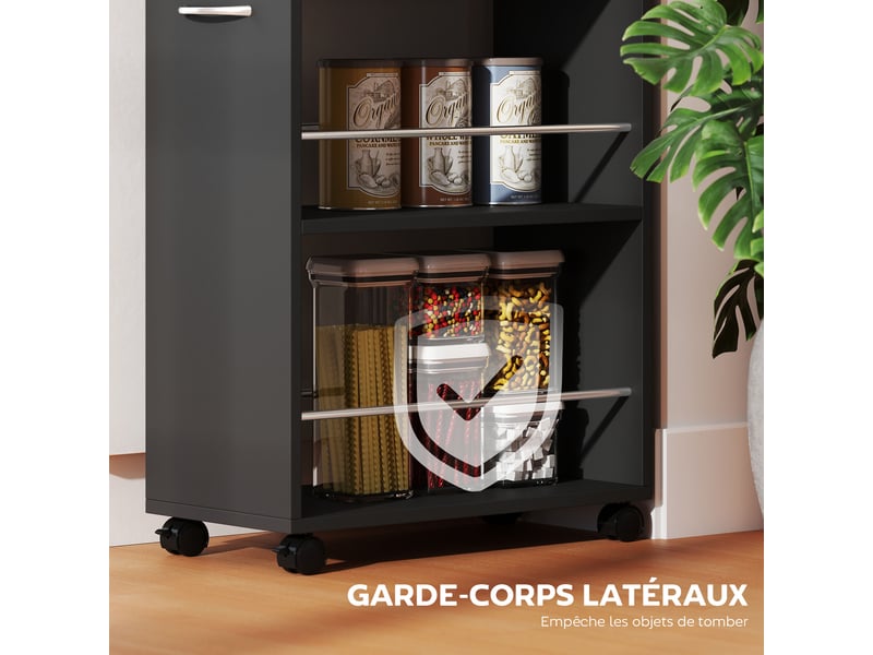  Desserte de cuisine à roulettes avec 1 tiroir et 2 étagères noir 50 x 25 x 85 cm  - Conforama E