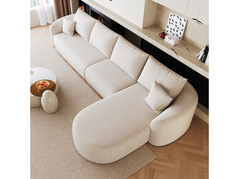  Canapé d'angle tcqpz en l 336 x 168 x 85 cm 5 places modulaire compressé sans montage tissu chenille blanc  - Conforama D