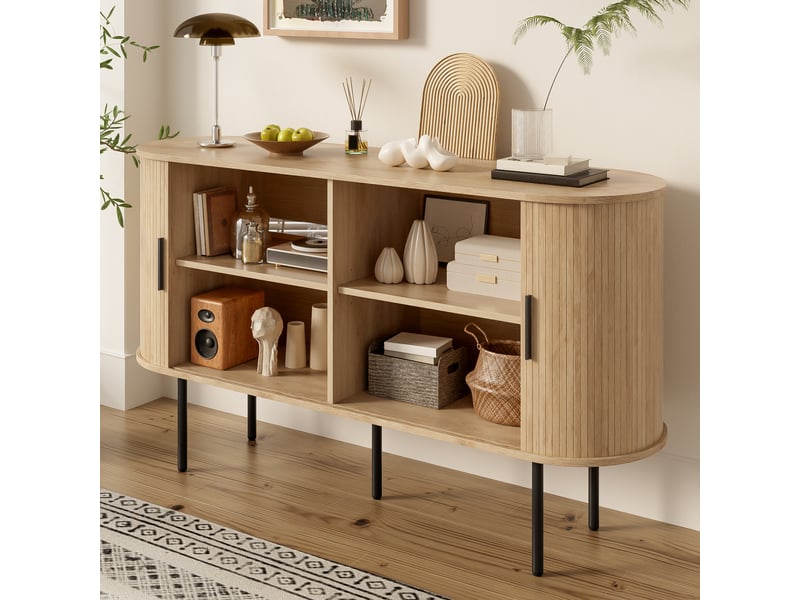 Buffet design à portes roulantes - mdf, poignées alu et pieds métal - idéal intérieur moderne - Conforama E