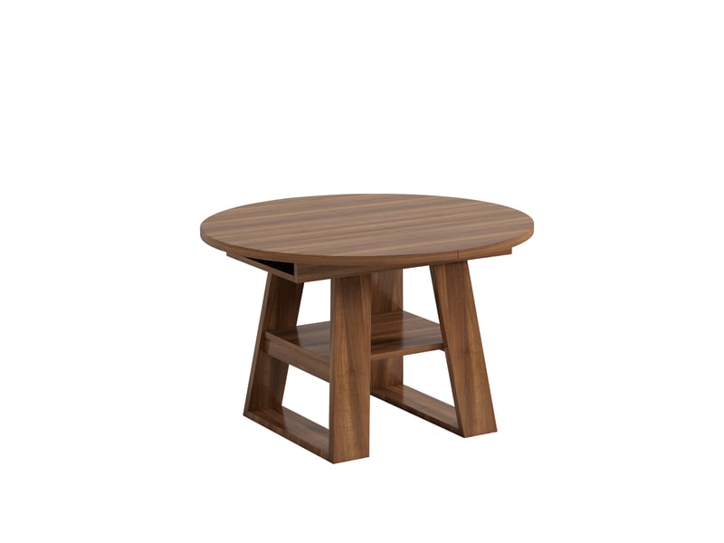  Table à manger extensible ronde couleur noyer, 110/150 x 110 cm, avec rangement  - Conforama E