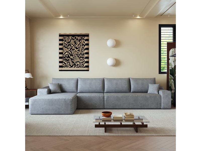  Canapé d'angle, canapé modulable, gris, assise profonde, livré monté, design moderne, 340 cm, pour salon, appartement, chambre  - Conforama D