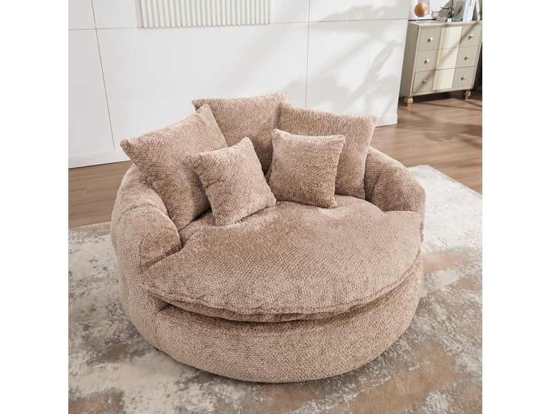  Fauteuil lounge en mousse 190,50x138x63 cm en polyester marron café avec coussins  - Conforama D