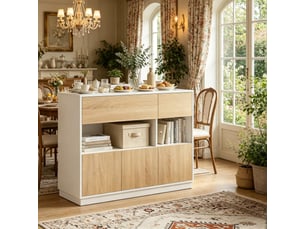 Buffet et enfilade avec niche ouverte et porte en acrylique pour entrée en bois 100×40×80 cm blanc chêne clair