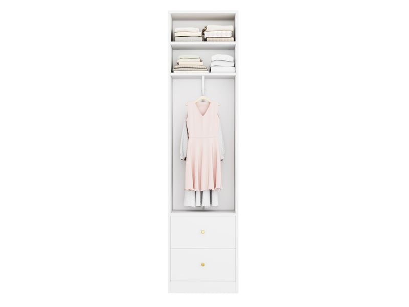  Armoire penderie 50 x 30 x 200 cm blanche en mdf et acier, 2 tiroirs et tringle ouverte pour vêtements  - Conforama A