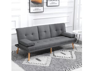 Canapé convertible 3 places avec dossier réglable, table pliante et porte-gobelets en polyester gris foncé