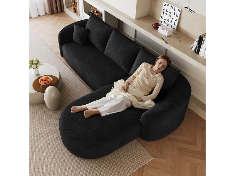 Canapé nuage d'angle en l 266 cm, modulable et sans montage, sans armature en bois canapé 4 places chenille noir Sol Morn - Conforama E