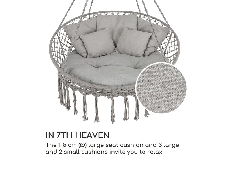 Blumfeldt ischia siège suspendu pour intérieur ou exterieur , coussin d assise 115 cm (ø), charge 300 kg , poly-coton gris clair GDM11-Ischia - Conforama D
