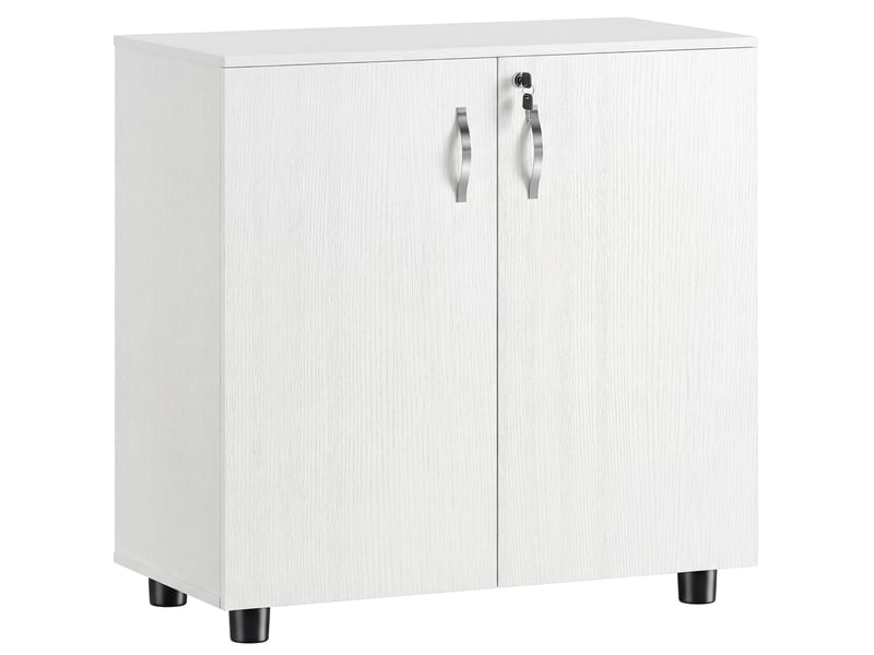  Armoire de bureau à 2 niveaux, meuble de rangement bureau avec 2 portes, serrures et clés, blanc, 80x40x80cm  - Conforama B